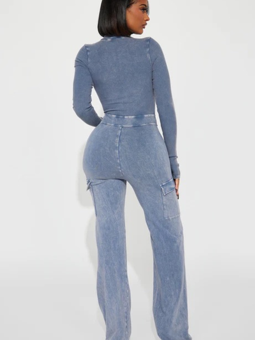 Fashion Nova Women's Straight Leg Cargo Jumpsuit in Dusty Blue